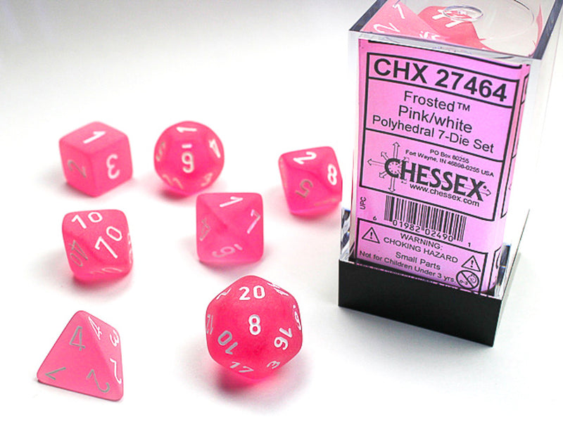 Chessex Frosted Pink/white Polyhedral 7-Die Set (CHX 27464)