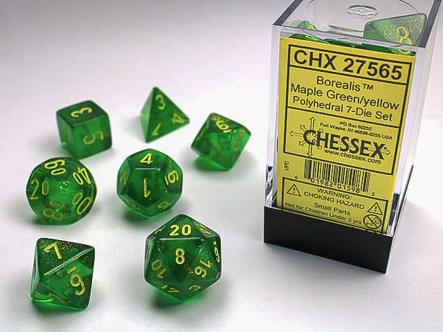 Chessex Borealis Maple Green/yellow Polyhedral 7-Die Set (CHX 27565)