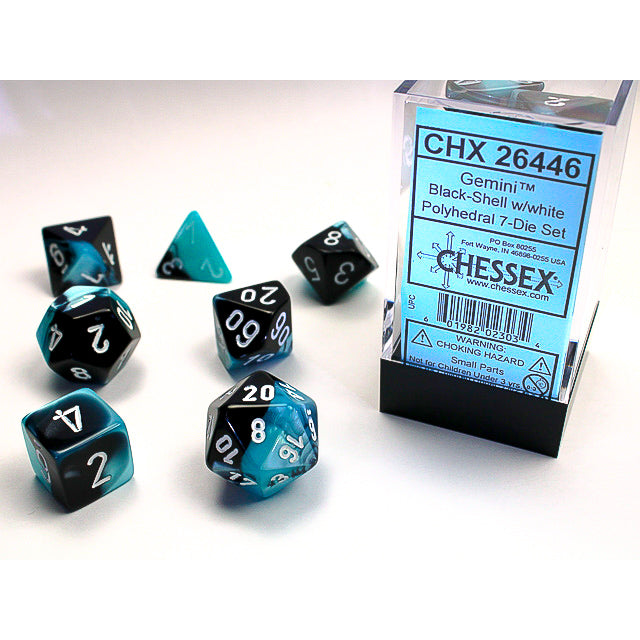 Chessex Gemini Black-Shell/white Polyhedral 7-Die Set (CHX 26446)
