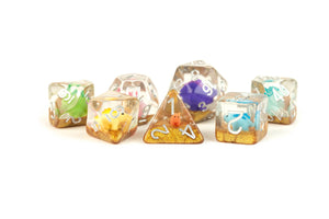 MDG Resin Poly Dice Set - Rainbow Dinosaur Dice
