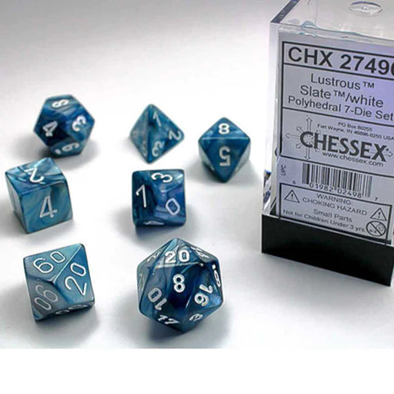 Chessex Lustrous Slate/white Polyhedral 7-Die Set (CHX 27490)