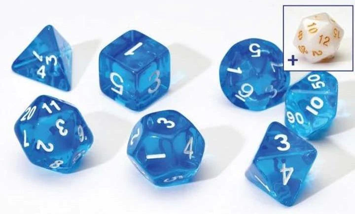 Sirius Dice Translucent Blue Resin 8 Piece Polyhedral Dice Set