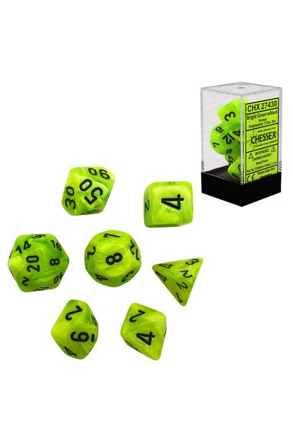 Chessex Vortex Bright Green/black Polyhedral 7-Die Set (CHX 27430)