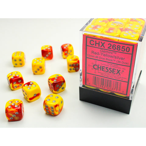 Chessex Gemini Red-Yellow/silver 12mm d6 Dice (CHX 26850)