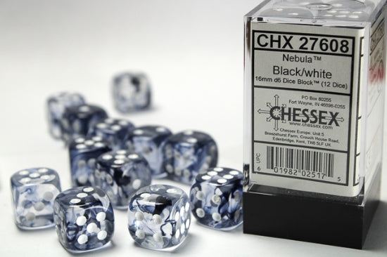 Chessex Nebula Black/white 16mm d6 Dice Block (CHX 27608)