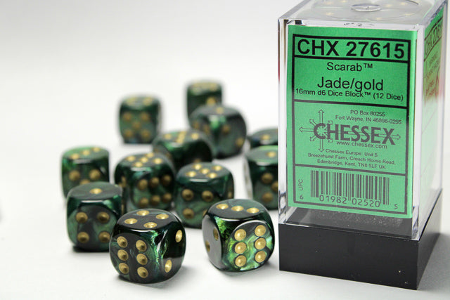 Chessex Scarab Jade/gold 16mm d6 Dice (CHX 27615)