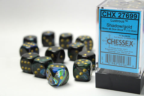 Chessex Lustrous Shadow/gold 16mm d6 Dice (CHX 27699)