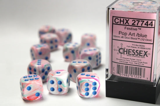 Chessex Festive Pop Art/blue 16mm d6 Dice (CHX 27744)