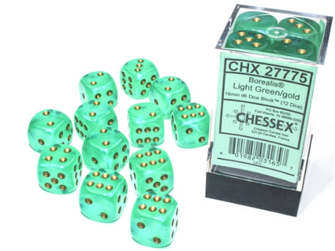 Chessex Borealis Light Green/gold 16mm d6 Dice Block (CHX 27775)