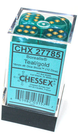 Chessex Borealis Teal/gold 16mm d6 Dice Block (CHX 27785)