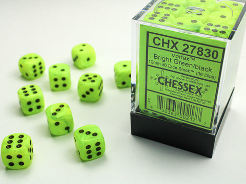 Chessex Vortex Bright Green/black 12mm d6 Dice (CHX 27830)