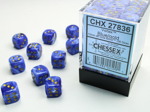 Chessex Vortex Blue/gold 12mm d6 Dice (CHX 27836)