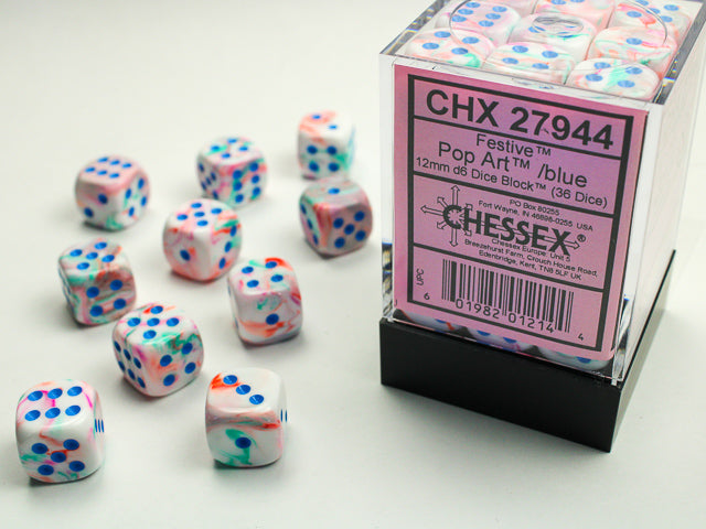Chessex Festive Pop Art/blue 12mm d6 Dice (CHX 27944)