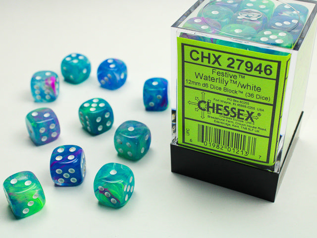 Chessex Festive Waterlilly/White12mm d6 Dice (CHX 27946)