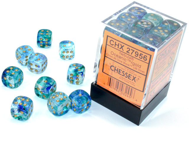 Chessex Nebula Oceanic/gold 12mm d6 Dice (CHX 27956)