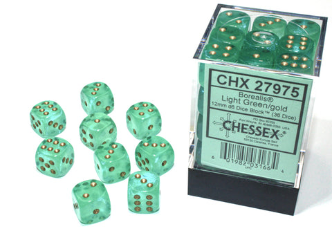 Chessex Borealis Light Green/gold Luminary 12mm d6 Dice Block (CHX 27975)