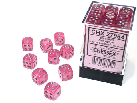 Chessex Borealis Pink/silver Luminary 12mm d6 Dice Block (CHX 27984)