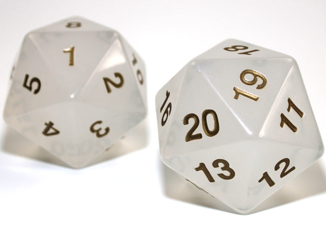 Chessex – 55mm Jumbo d20 Translucent Pearl w/gold