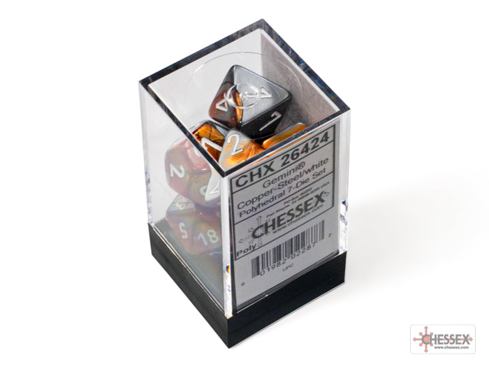 Chessex Gemini Copper-Steel/white Polyhedral 7-Die Set (CHX 26424)