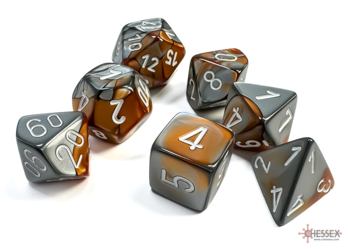 Chessex Gemini Copper-Steel/white Polyhedral 7-Die Set (CHX 26424)