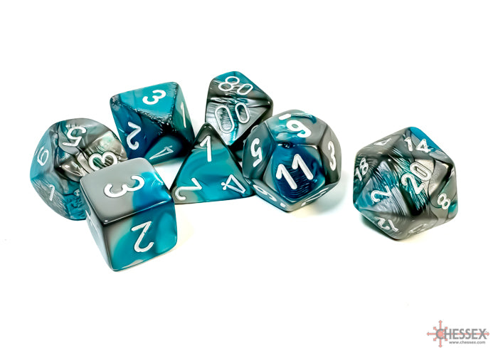 Chessex Gemini Steel-Teal/white Polyhedral 7-Die Set (CHX 26456)