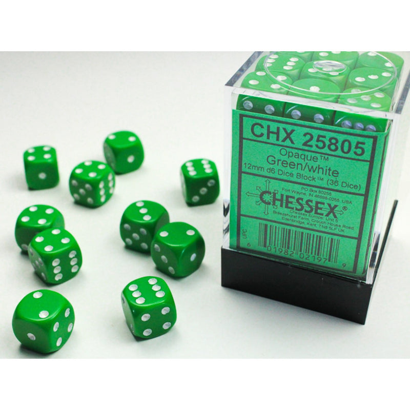 Chessex Opaque Green/white 12mm d6 Dice (CHX 25805)