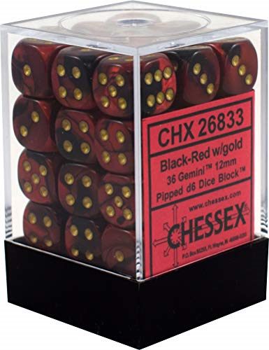 Chessex Gemini Black-Red/gold 12mm d6 Dice (CHX 26833)