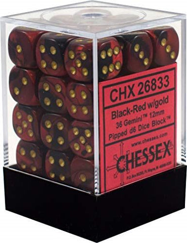 Chessex Gemini Black-Red/gold 12mm d6 Dice (CHX 26833)