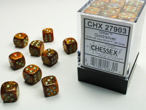 Chessex Glitter Gold/silver 12mm d6 Dice Block (CHX 27903)