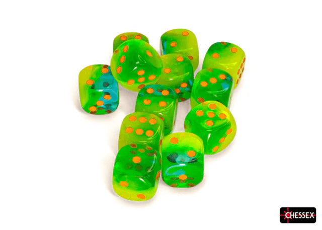 Chessex Gemini Plasma Green-Teal/orange Luminary 16mm d6 Dice (CHX 26670)