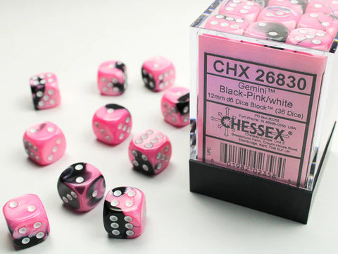 Chessex Gemini Black-Pink/white 12mm d6 Dice (CHX 26830)