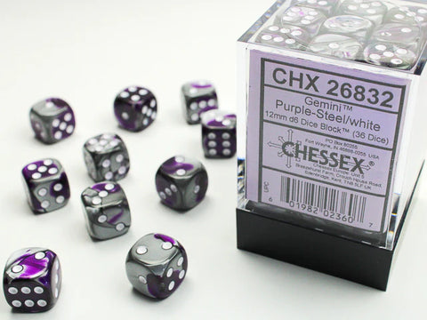 Chessex Gemini Purple-Steel/white 12mm d6 Dice (CHX 26832)
