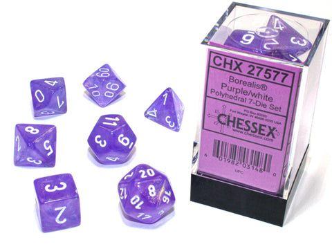 Chessex Borealis Light Purple/White Polyhedral 7-Die Set (CHX 27577)