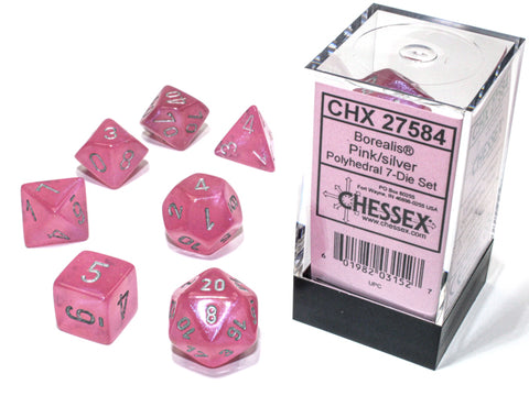 Chessex Borealis Light Pink/Silver Polyhedral 7-Die Set (CHX 27584)