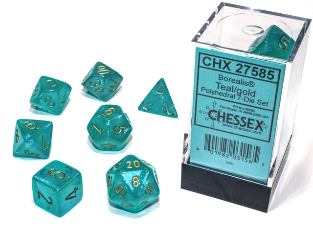 Chessex Borealis Teal/gold Polyhedral 7-Die Set (CHX 27585)