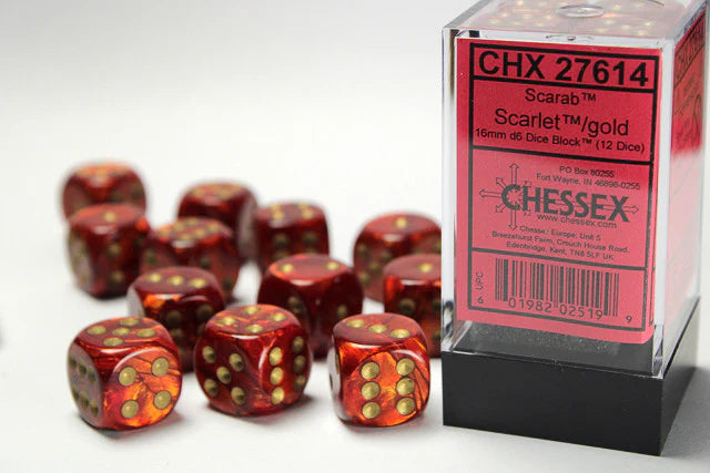 Chessex Scarab Scarlet/gold 16mm d6 Dice (CHX 27614)