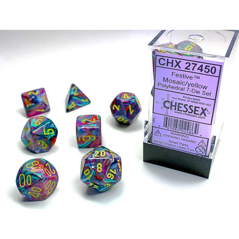 Chessex Festive Mosaic/yellow Polyhedral 7-Die Set (CHX 27450)