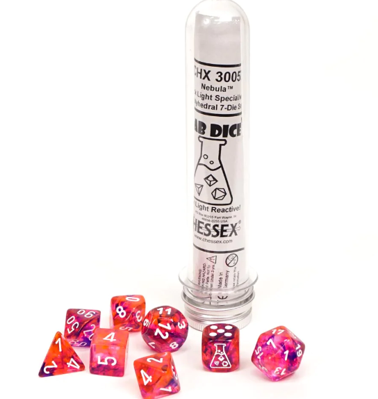 Chessex Nebula Black Light Special/white Polyhedral 7-Die Set (CHX 30057)
