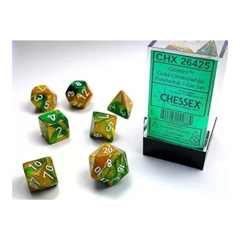 Chessex Gemini Gold-green/white Polyhedral 7-Die Set (CHX 26425)