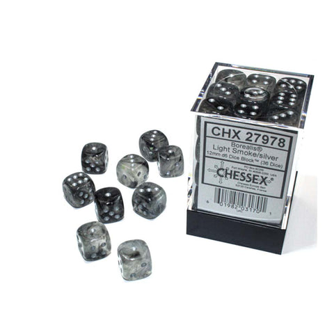 Chessex Borealis Light Smoke/silver 12mm d6 Dice Block (CHX 27978)