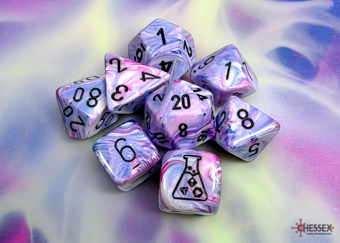Chessex – Festive Polyhedral Hydrangea /black 7-Die Set (with bonus die)