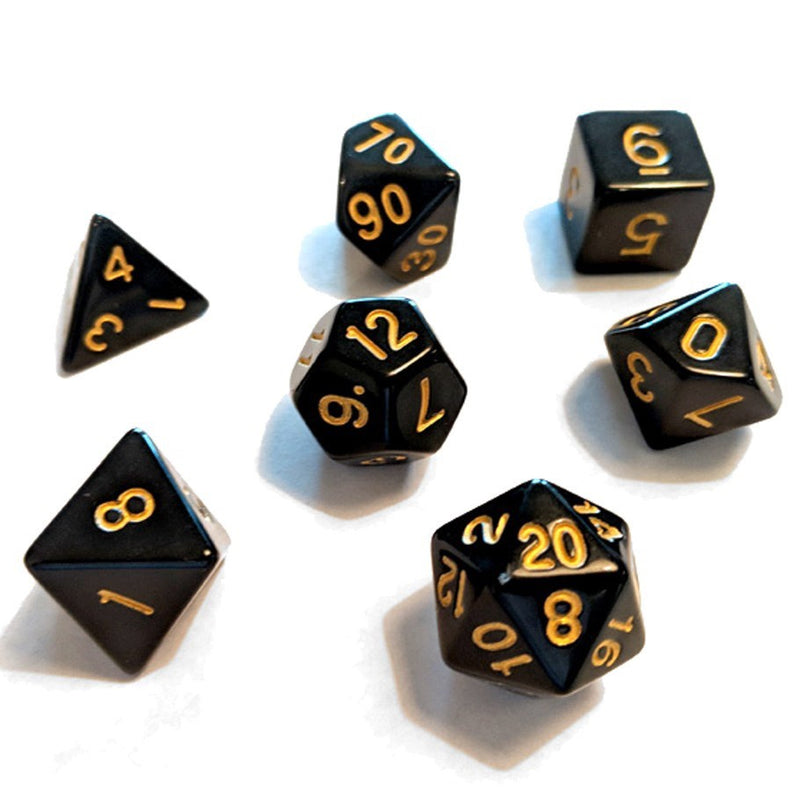 Sirius Dice Solid Black + Gold Ink 8 Piece Polyhedral Dice Set