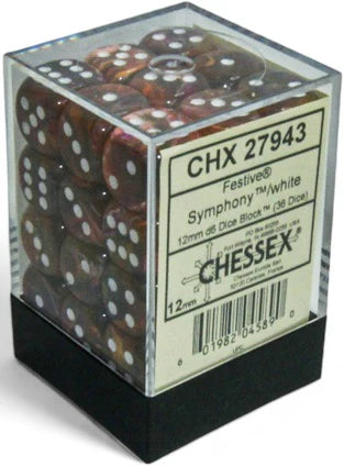 Chessex Festive Symphony/White 12mm d6 Dice (CHX 27943)
