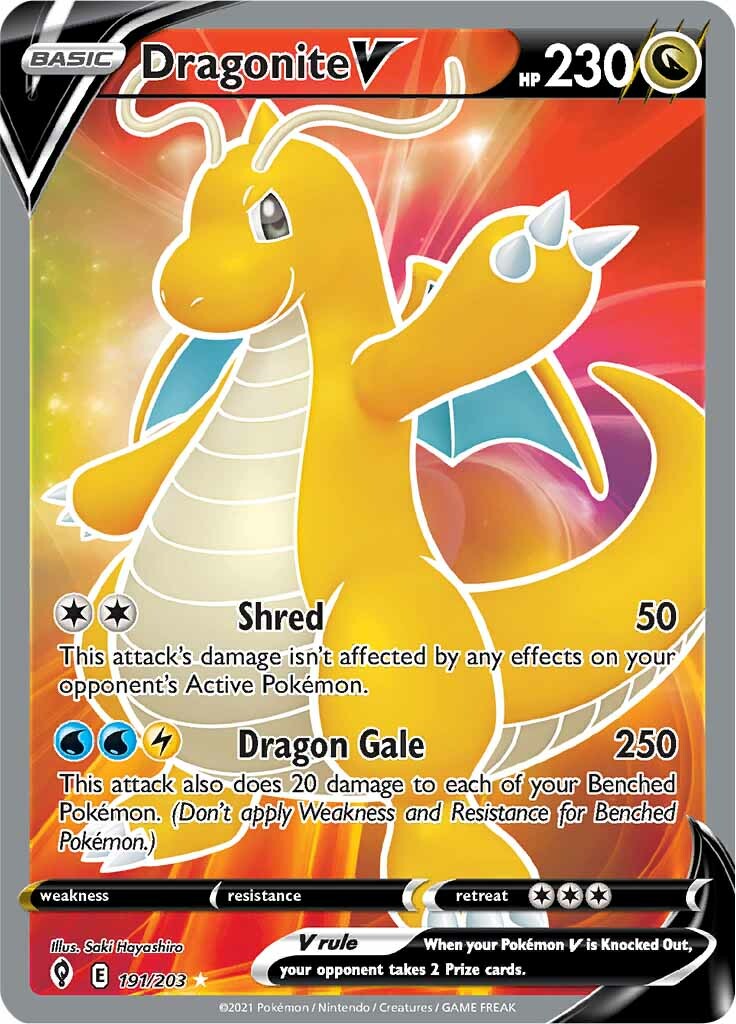 what pokemon set has 203 cards Dragonite V (191/203) [Sword & Shield: Evolving Skies]