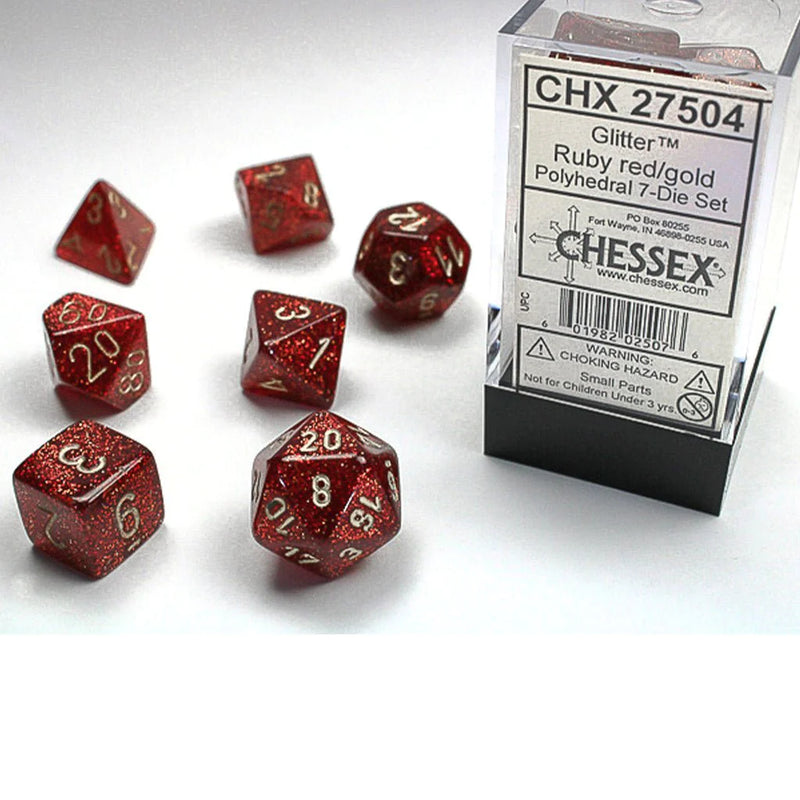 Chessex Glitter Ruby red/gold Polyhedral 7-Die Set (CHX 27504)