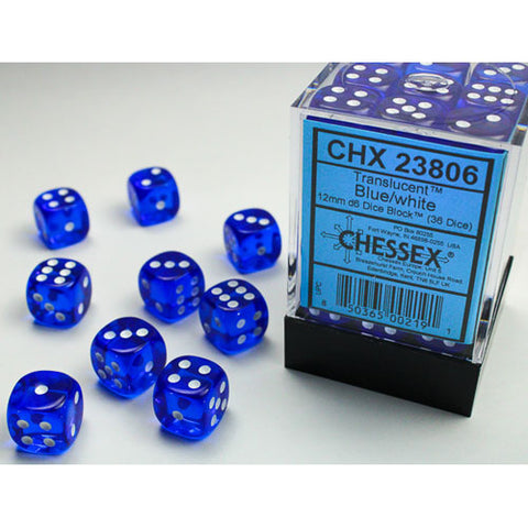 Chessex Translucent Blue/white 12mm d6 Dice (CHX 23806)