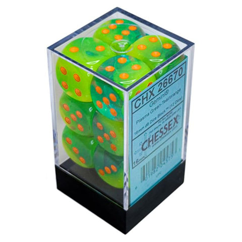 Chessex Gemini Plasma Green-Teal/orange Luminary 16mm d6 Dice (CHX 26670)