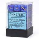 Chessex – Vortex 12mm d6 Blue/gold Dice Block (36 dice) (CHX 27836)