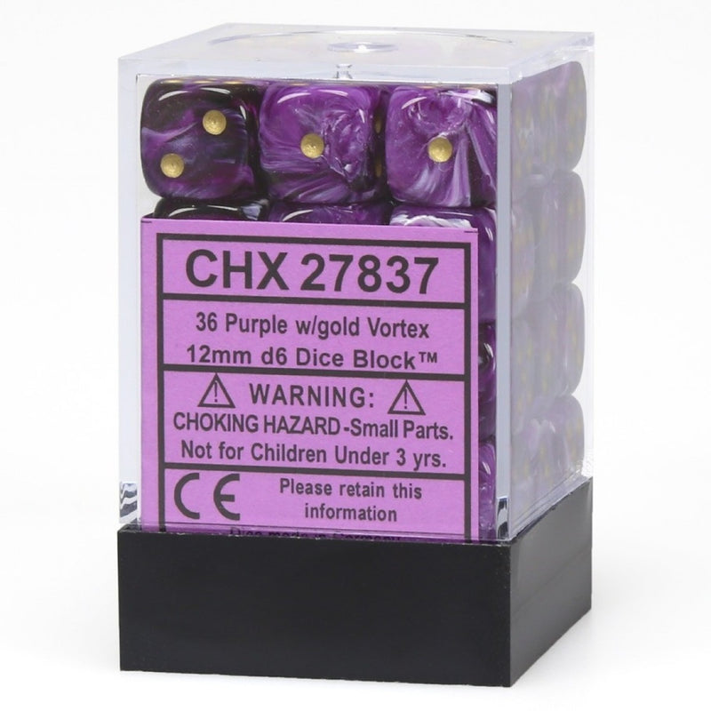 Chessex – Vortex 12mm d6 Purple/gold Dice Block (36 dice) (CHX 27837)