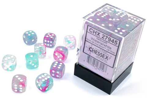 Chessex – Nebula 12mm d6 Wisteria/white Luminary Dice Block (36 dice) (CHX 27945)